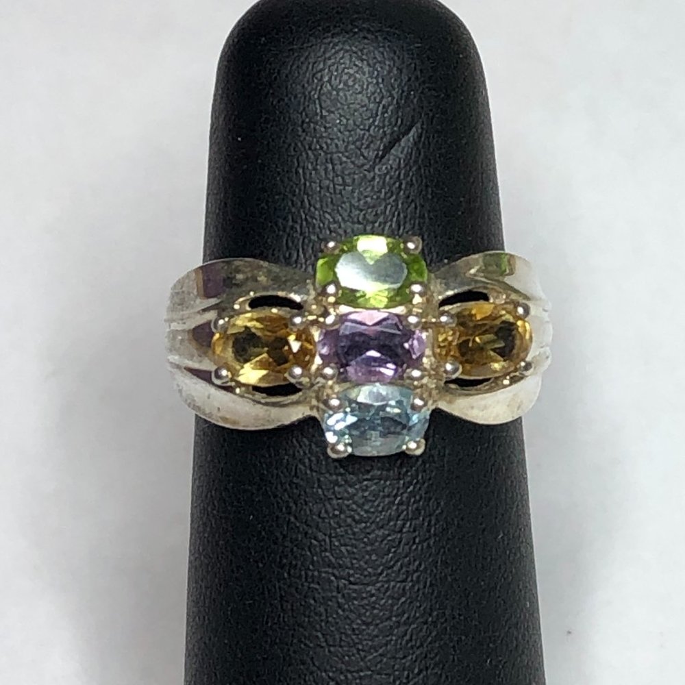 Sterling 5 Stone Semi Precious Gemstone Ring